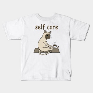 Funny Siamese Cat Self Care yoga Kids T-Shirt